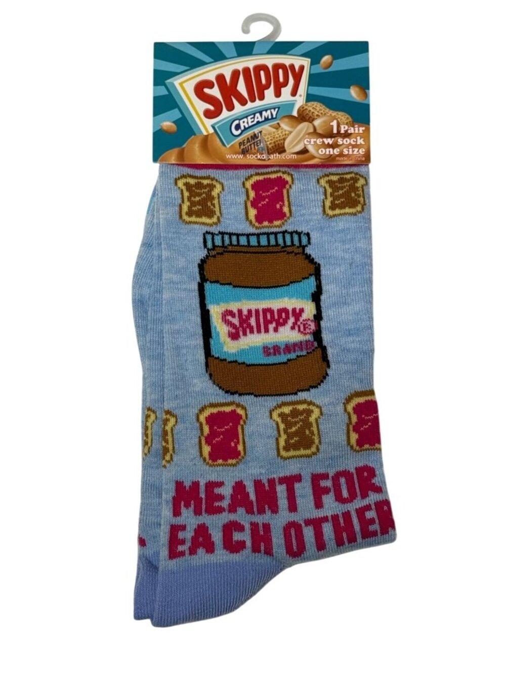 Skippy Peanut Butter Crew Socks Meant For Each Other Novelty One Size NWT